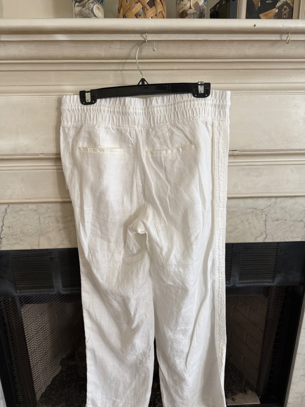 Women’s White Linen-Blend Drawstring Pants - Picture 3 of 6